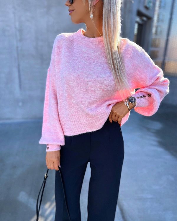 Pink Buttoned Soft Sweater