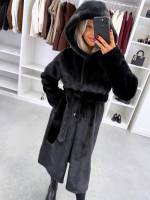 Pruun Kapuutsiga Luksuslik Talvemantel