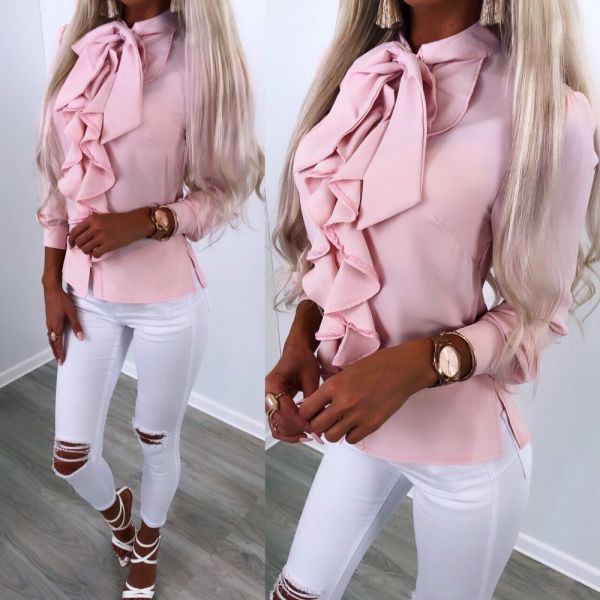 Pink Ruffle Tie Blouse