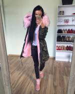 Pink Heleroosa Lining And A Large Hair-coat Hooded Park
