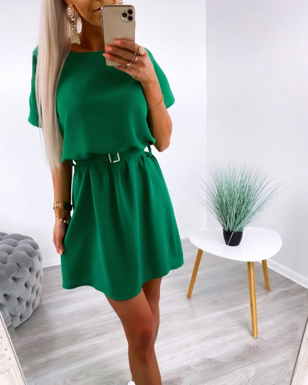 Green Casual Belted Dress