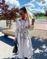 Beige Belted Button Coat