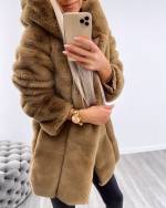 Brown Hooded Faux Fur Coat