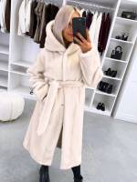 Pruun Kapuutsiga Luksuslik Talvemantel