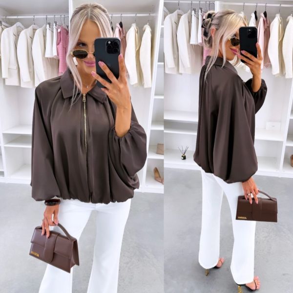 Brown Silky Zip-up Jacket