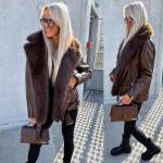 Bēša Oversize Mākslīgās Kažokādas Jaka Ar Siltu Oderi