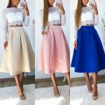 Beige Shaping Midi Skirt With Pockets