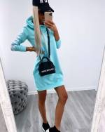 Turquoise Hooded Pullover Dress