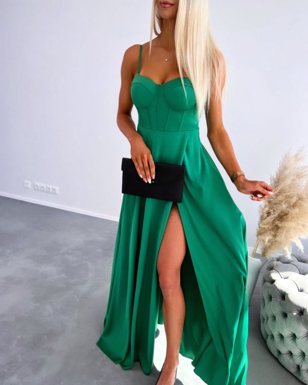 Green Silky Maxi Dress