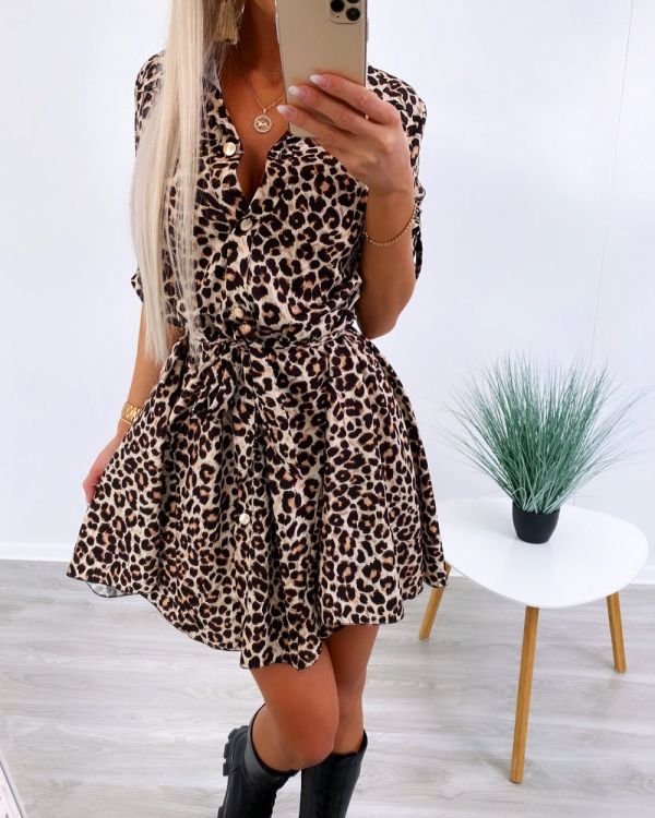 Leopardas Surišama Marškinių Tipo Suknelė
