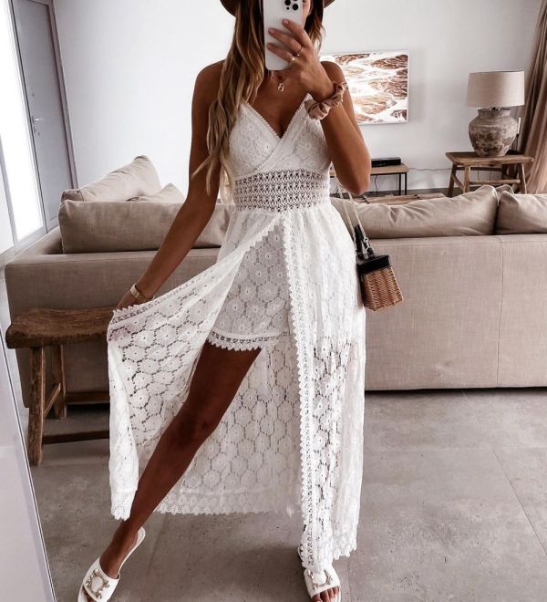 White Longer Lace Dress