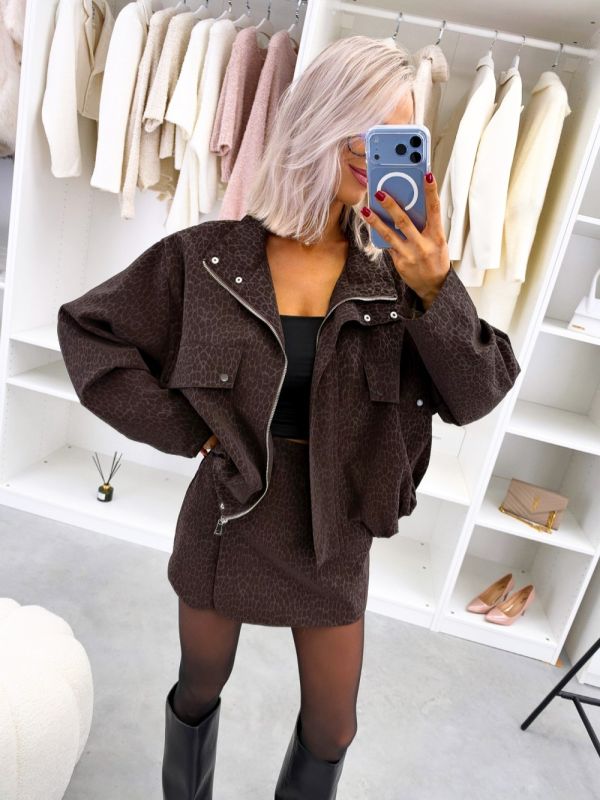Pruun Lukuga Mattnahkne Oversized Jakk