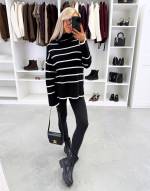 Must Kõrge Kaelusega Triibuline Kampsun