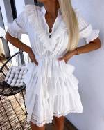 White Elastic-waist Summer Dress