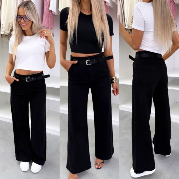 Must Vööga Sirgelõikelised Pehmed Stretch Teksad