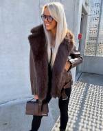 Bēša Oversize Mākslīgās Kažokādas Jaka Ar Siltu Oderi